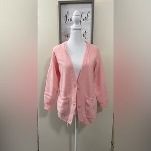 FABE Vintage Women’s Wool Cardigan Button Down V- Neck Sweater Pink Size Small.